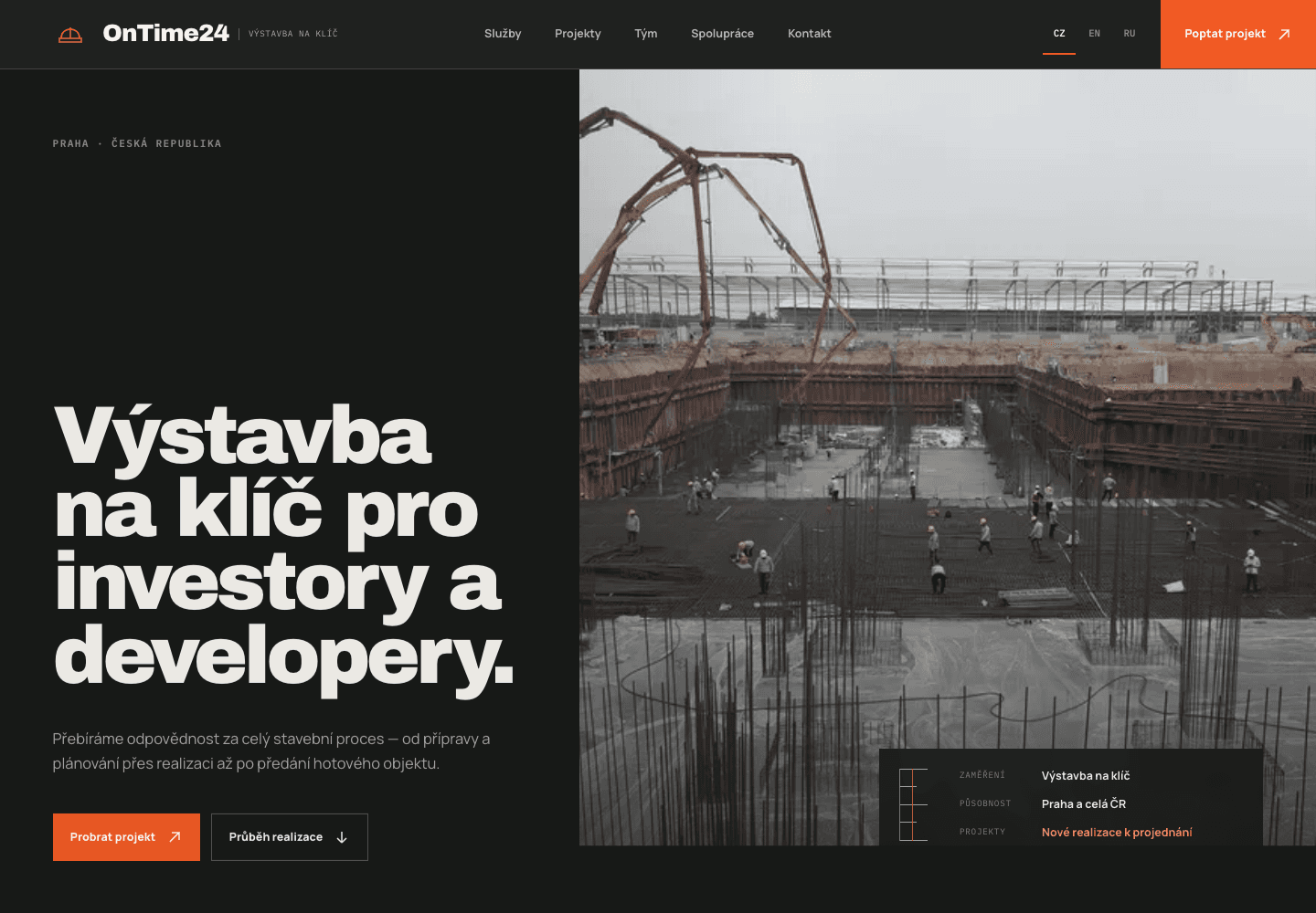 OnTime24 homepage with a construction site and the main service proposition